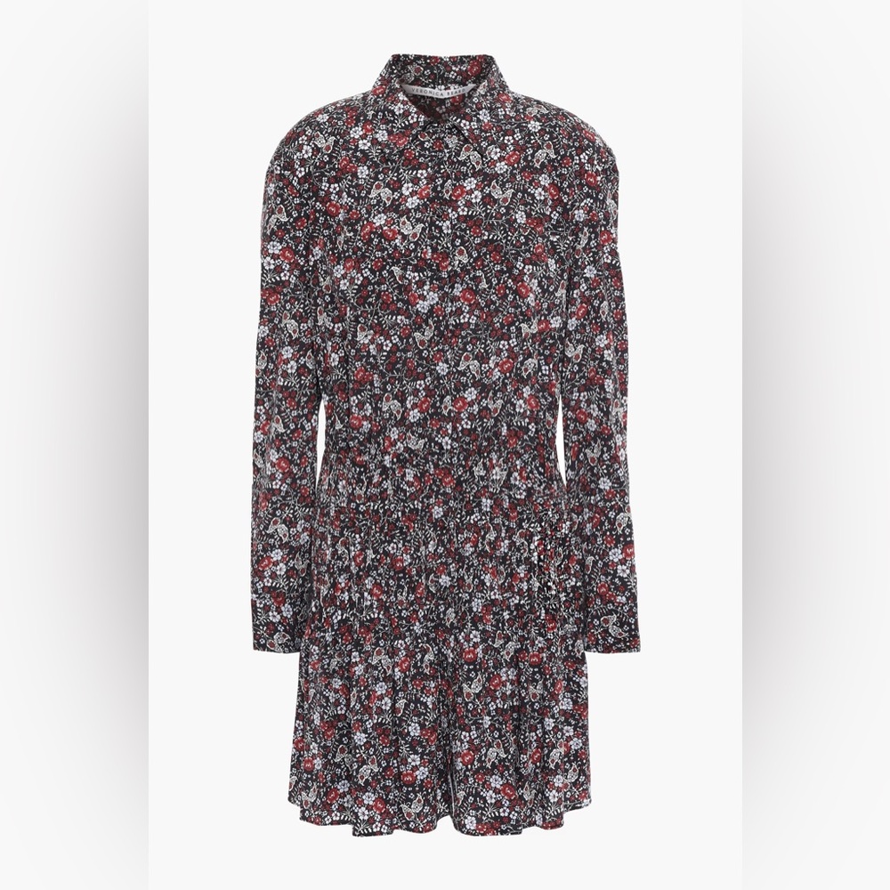 Veronica Beard Rory Floral Stretch-Silk Mini Shirt Dress Size 2